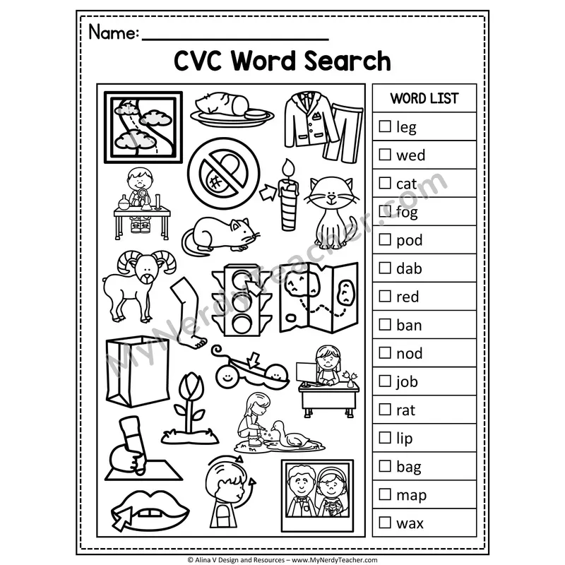 CVC Word Search I Spy — Secret Phonics CVC Words 20