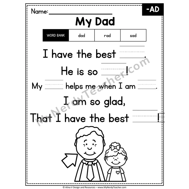 CVC Word Family Poem with Word Bank — -AD Fill in the Blank Activity