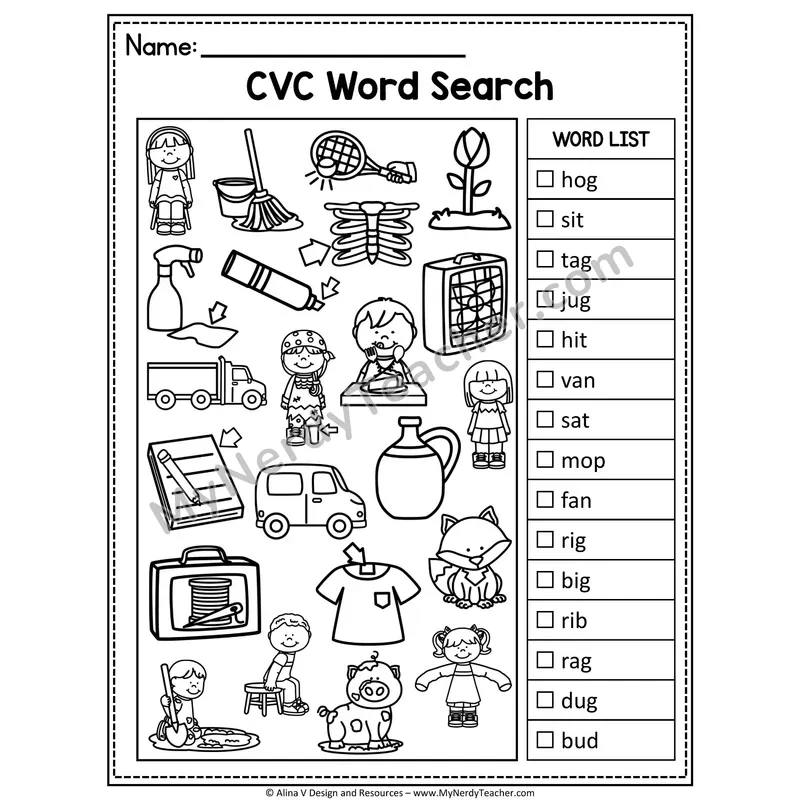 CVC Word Search I Spy — Secret Phonics CVC Words 12
