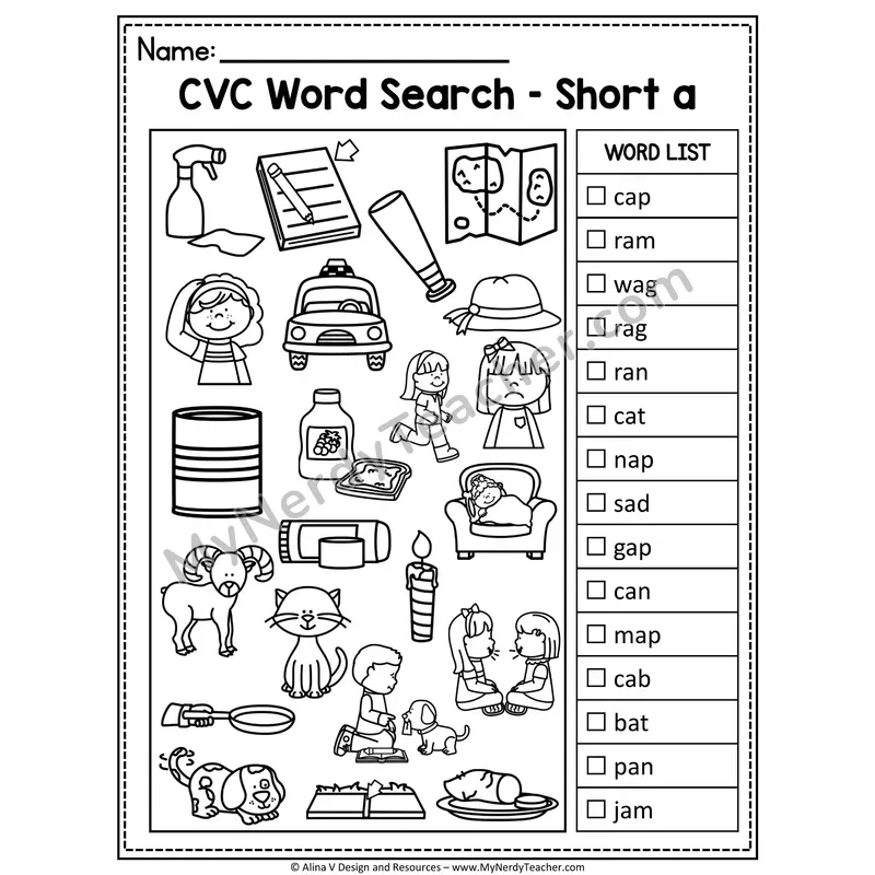 CVC Word Search I Spy — Secret Phonics CVC Words 1