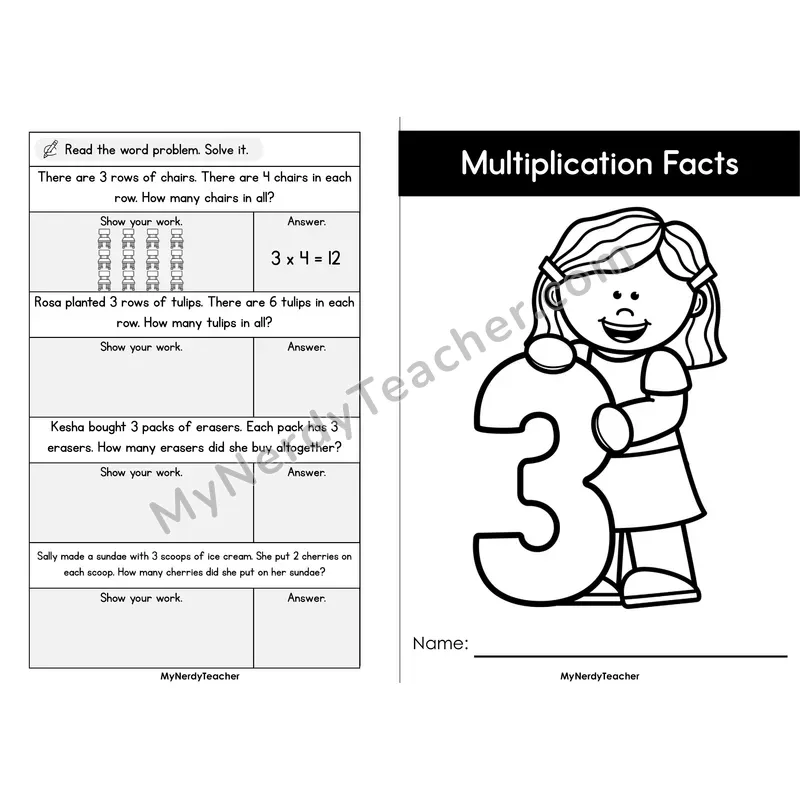 Multiplication Mini Book — 3 Times Table Arrays, Games & Word Problems (Foldable)