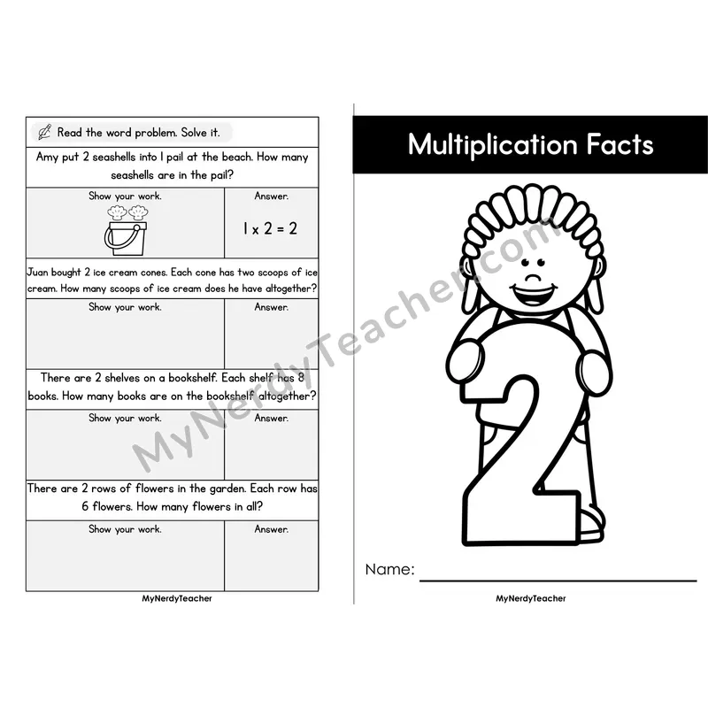 Multiplication Mini Book — 2 Times Table Arrays, Games & Word Problems (Foldable)