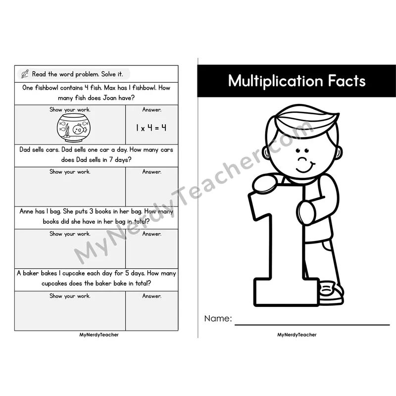 Intro to Multiplication Mini Book — 1 Times Table, Arrays & Word Problems (Foldable)