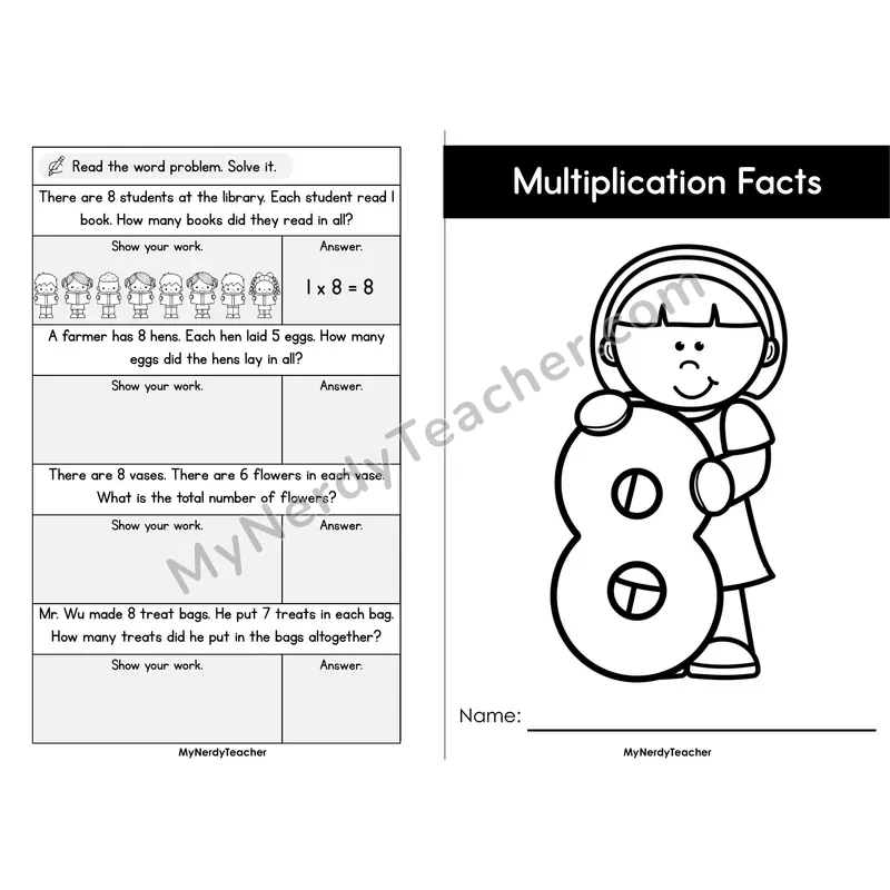 Multiplication Mini Book — 8 Times Table Arrays, Games & Word Problems (Foldable)