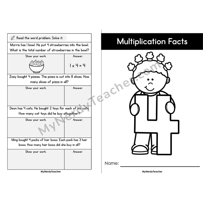 Multiplication Mini Book — 4 Times Table Arrays, Games & Word Problems (Foldable)
