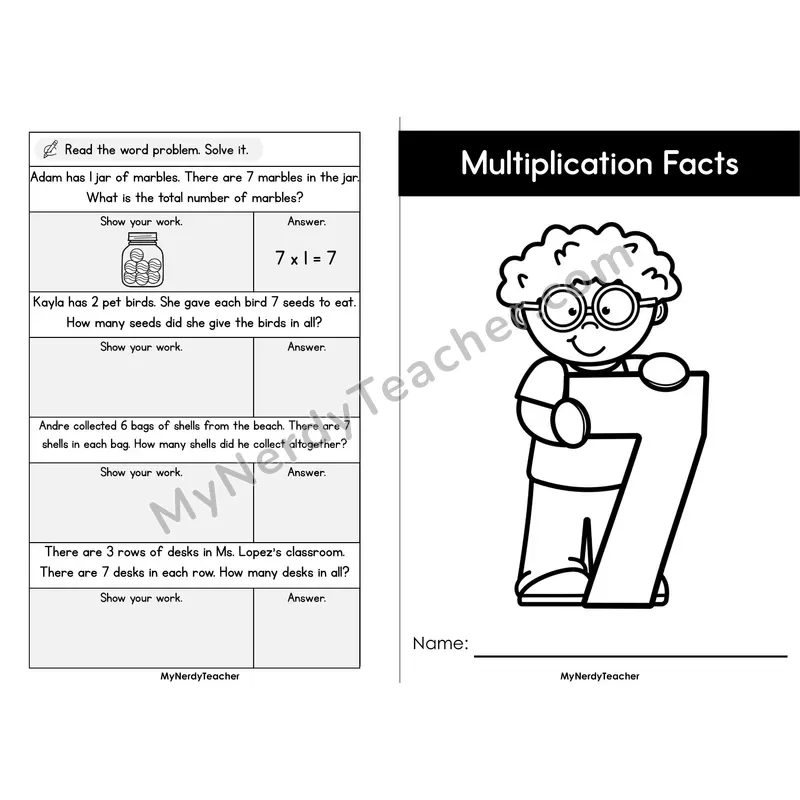 Multiplication Mini Book — 7 Times Table Arrays, Games & Word Problems (Foldable)