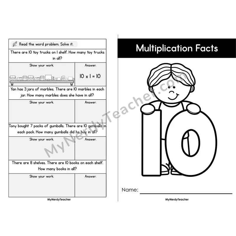 Multiplication Mini Book — 10 Times Table Arrays, Games & Word Problems (Foldable)