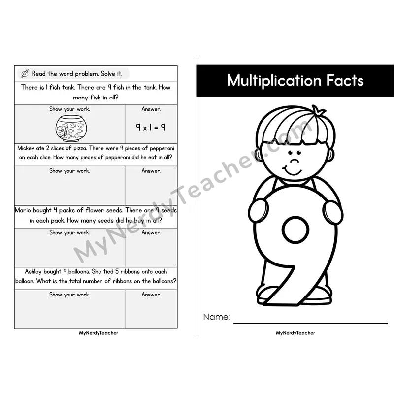 Multiplication Mini Book — 9 Times Table Arrays, Games & Word Problems (Foldable)