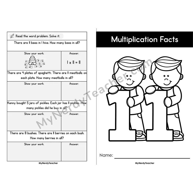Multiplication Mini Book — 11 Times Table Arrays, Games & Word Problems (Foldable)