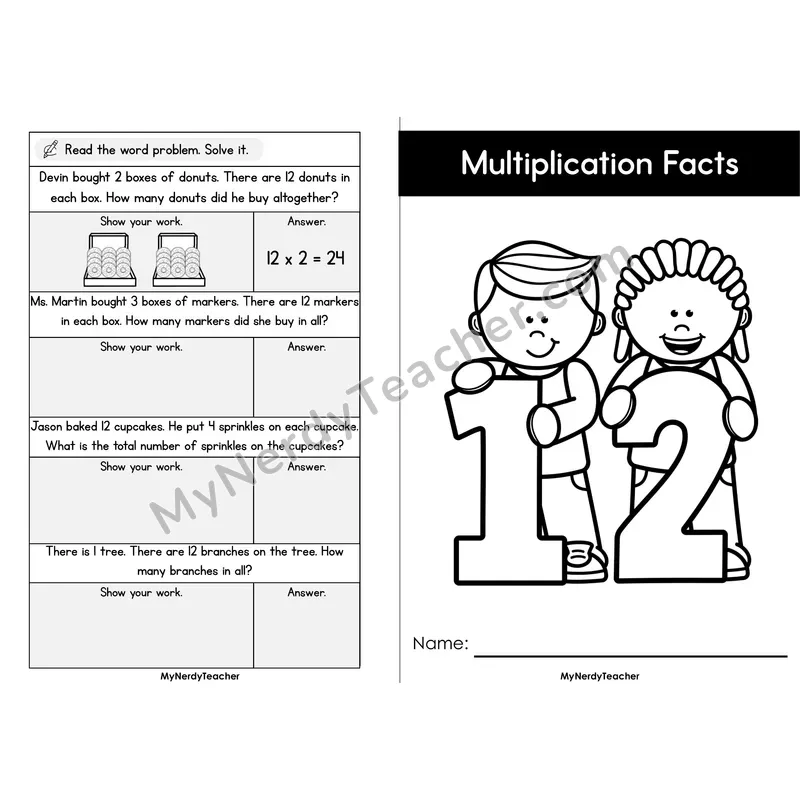 Multiplication Mini Book — 12 Times Table Arrays, Games & Word Problems (Foldable)