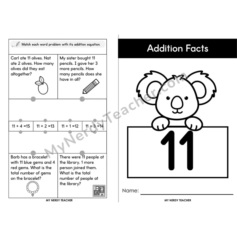 Adding 11 Foldable Mini Book — Two-Digit Plus One Digit Facts