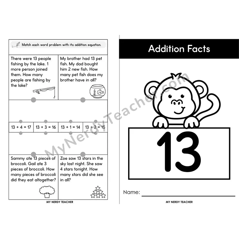Adding 13 Foldable Mini Book — Two-Digit Plus One Digit Facts