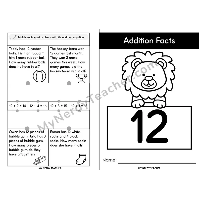 Adding 12 Foldable Mini Book — Two-Digit Plus One Digit Facts