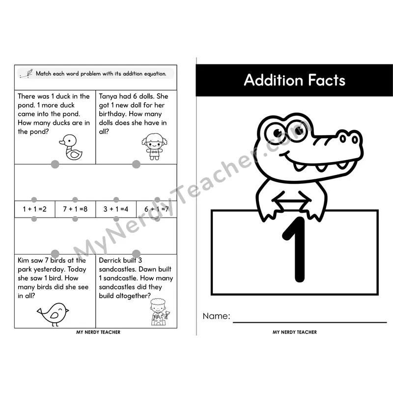 Adding 1 Foldable Mini Book — Counting On +1 Addition Facts