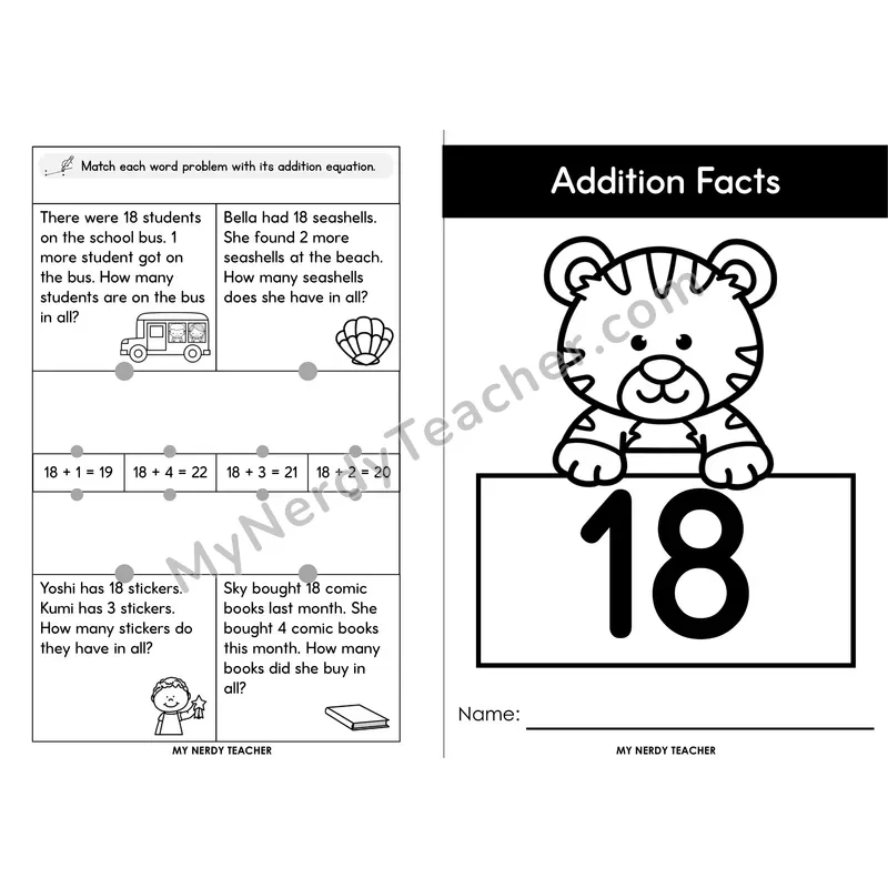 Adding 18 Foldable Mini Book — Doubles 9+9 & Addition to 28