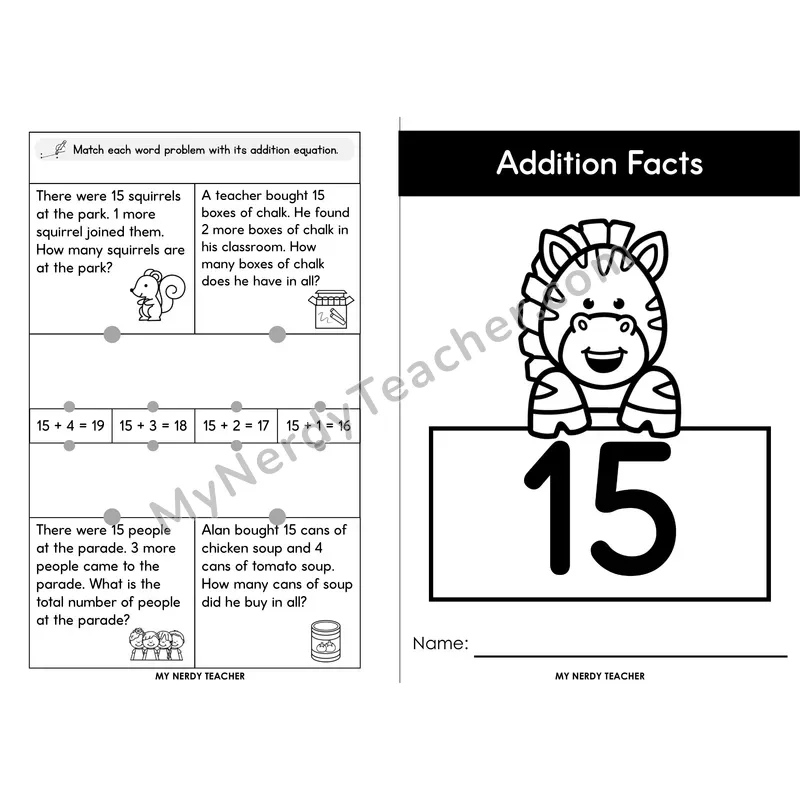 Adding 15 Foldable Mini Book — Two-Digit Plus One Digit Facts