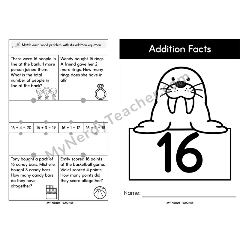 Adding 16 Foldable Mini Book — Doubles 8+8 & Addition to 26