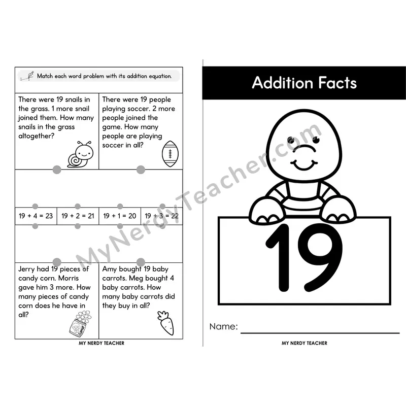 Adding 19 Foldable Mini Book — Almost 20 Addition Facts