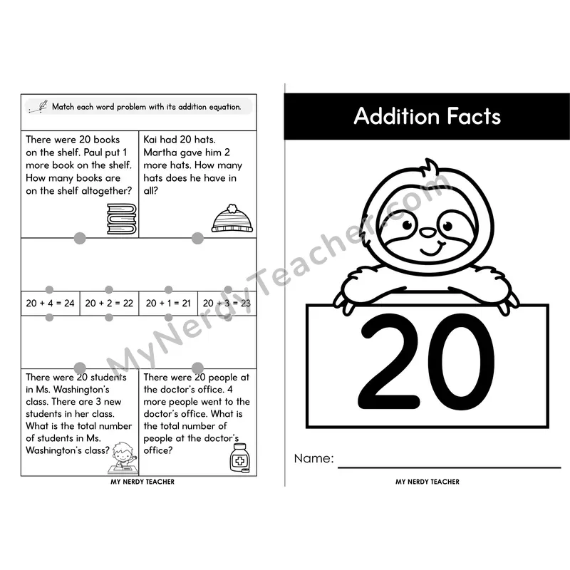 Adding 20 Foldable Mini Book — Tens Plus Ones Addition Facts