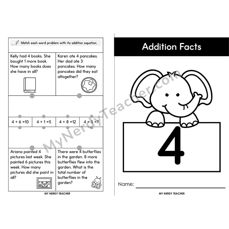 Adding 4 Foldable Mini Book — Counting On +4 Addition Facts