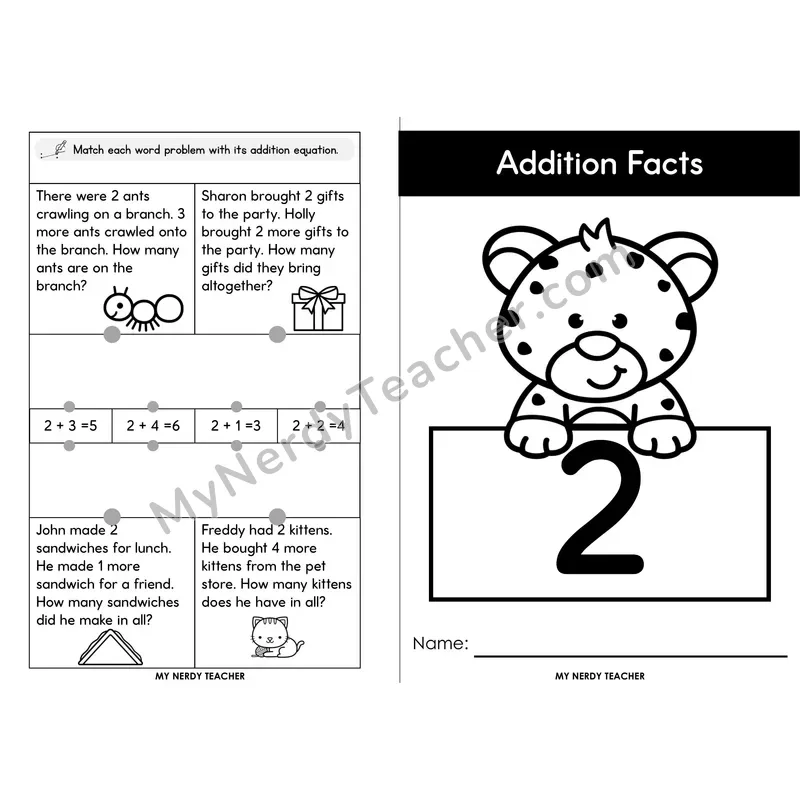 Adding 2 Foldable Mini Book — Counting On +2 Addition Facts