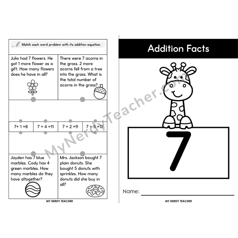 Adding 7 Foldable Mini Book — Near Doubles +7 Addition Facts
