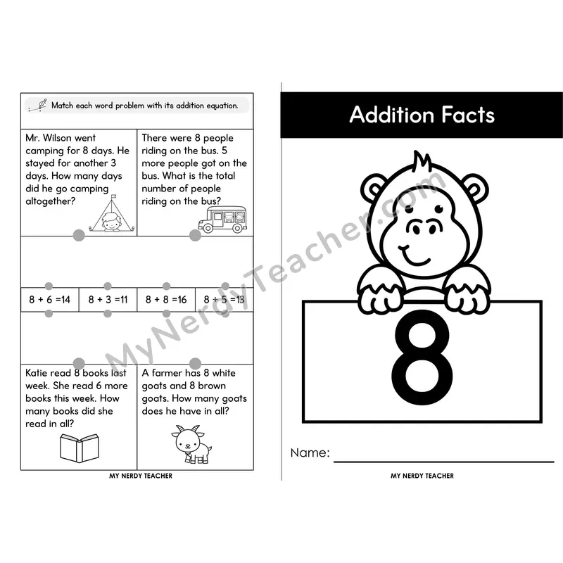 Foldable Mini Book — Adding 8 Addition Facts