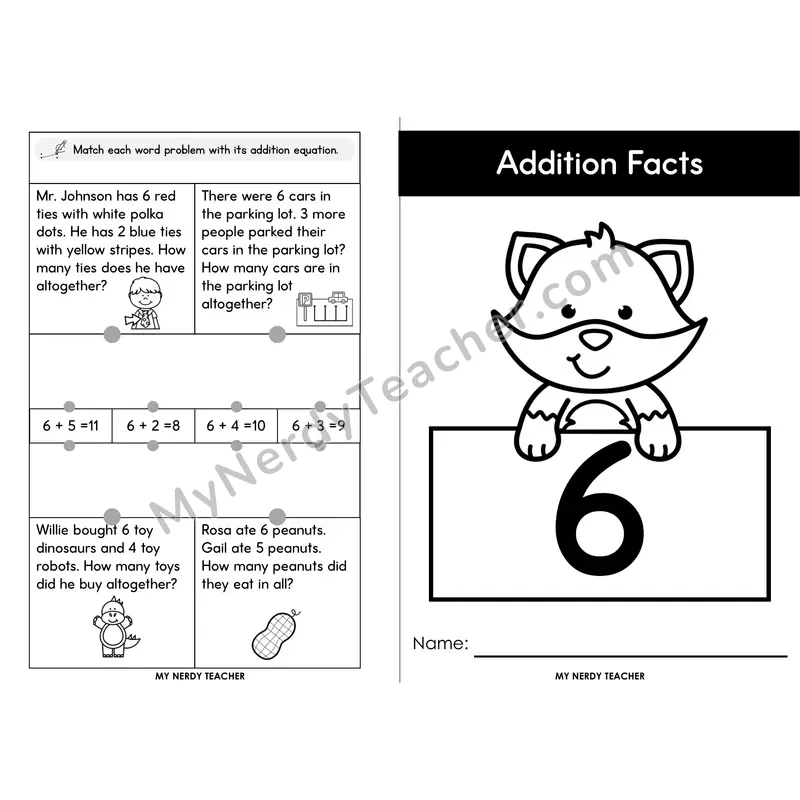 Adding 6 Foldable Mini Book — Near Doubles +6 Addition Facts