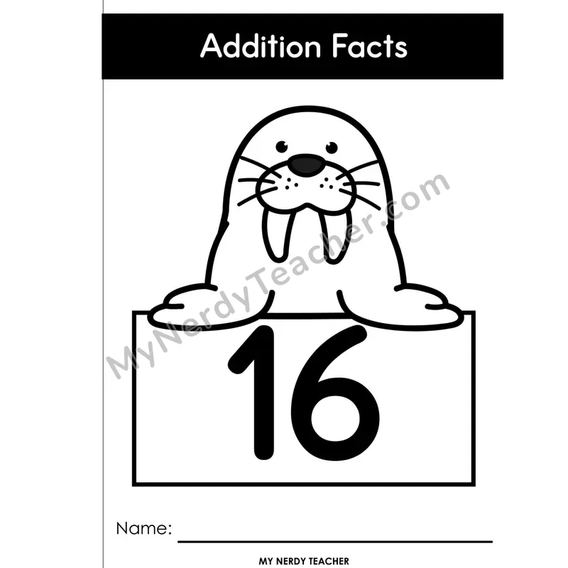 Adding 16 Full-Page Booklet Edition — Doubles 8+8 & Addition to 26