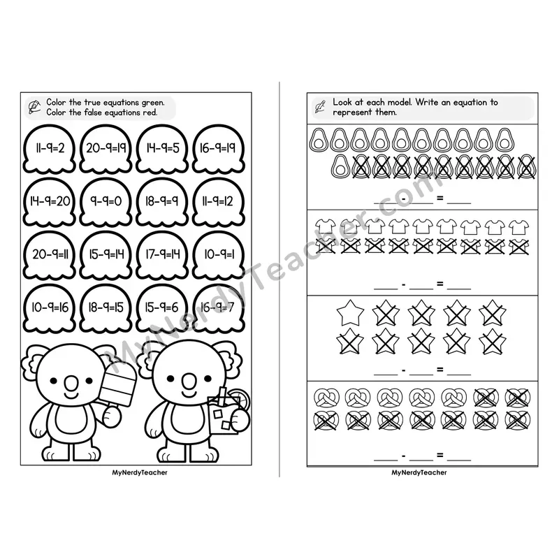 Subtraction Facts Minus 9 Mini Book — Fact Family Practice