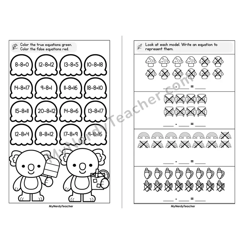 Subtraction Facts Minus 8 Mini Book — Fact Family Practice