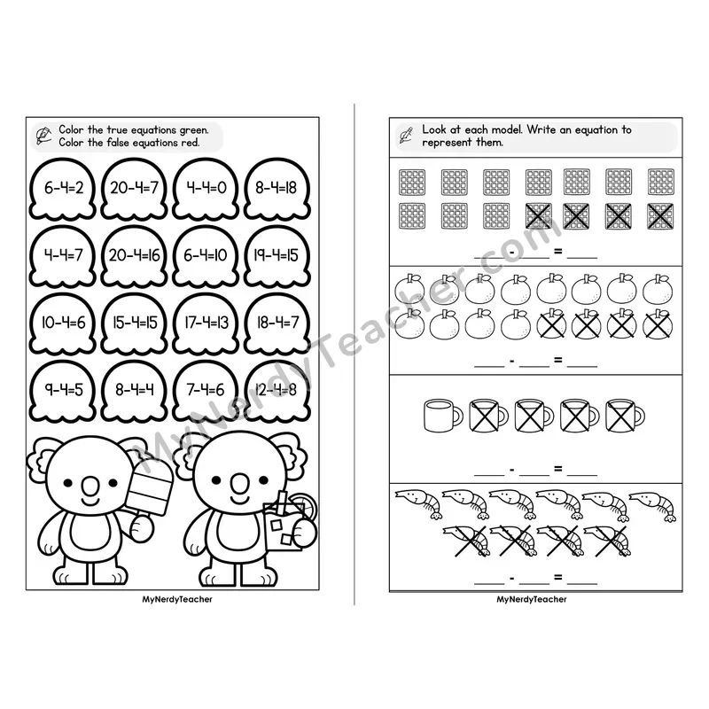 Subtraction Facts Minus 4 Mini Book — Fact Family Practice