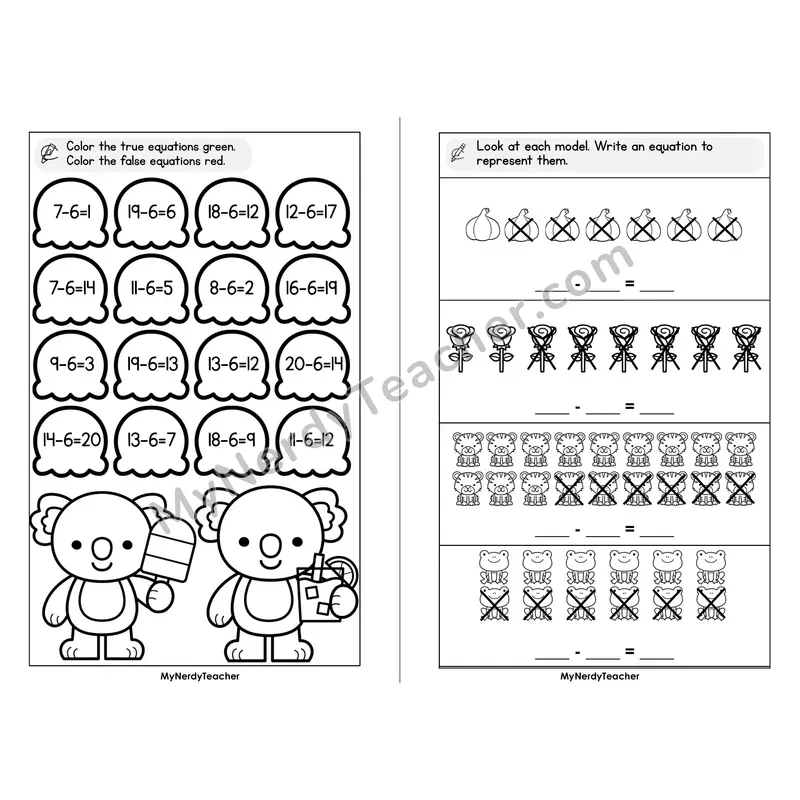 Subtraction Facts Minus 6 Mini Book — Fact Family Practice