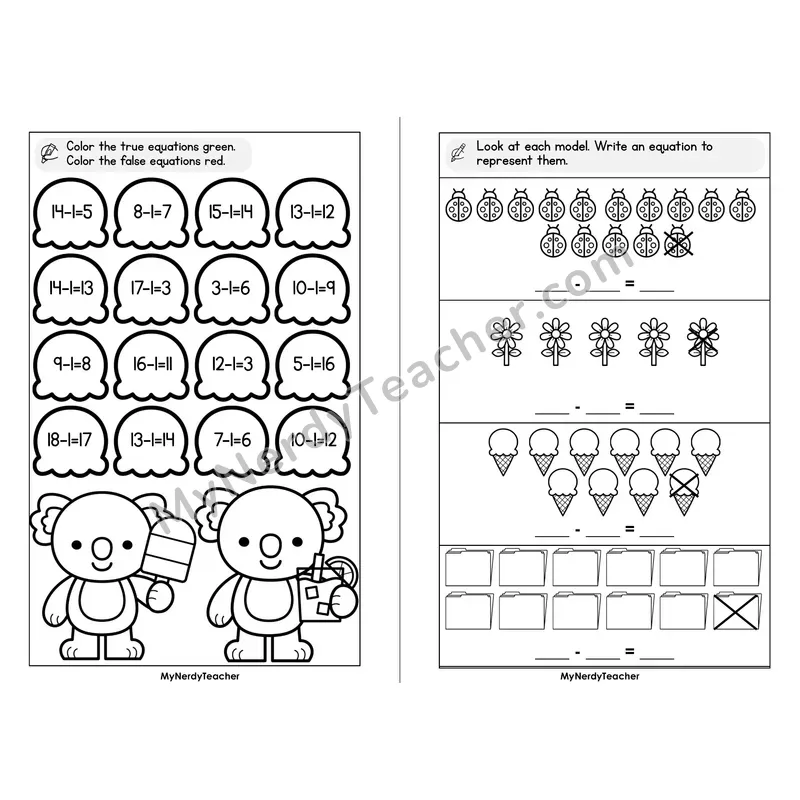 Subtraction Facts Minus 1 Mini Book — Count Back Fact Practice