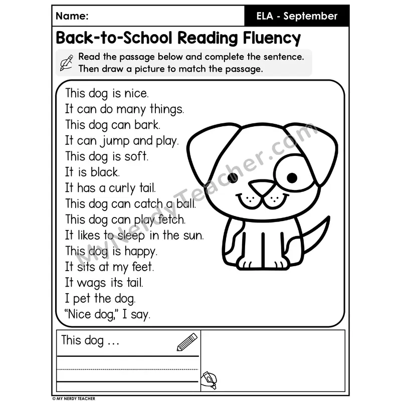 Back-to-School Reading Fluency Passage — This Dog