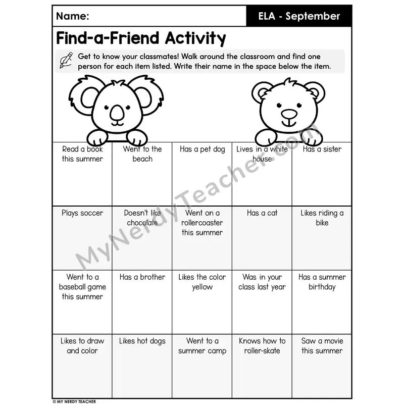 Back-to-School Find-a-Friend Scavenger Hunt — Get-to-Know-You Activity