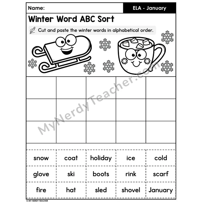 Winter Word Alphabetical Order Cut and Paste Sort