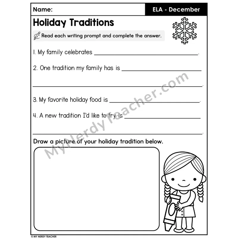 Holiday Traditions Writing Prompt — Family Celebrations and Draw