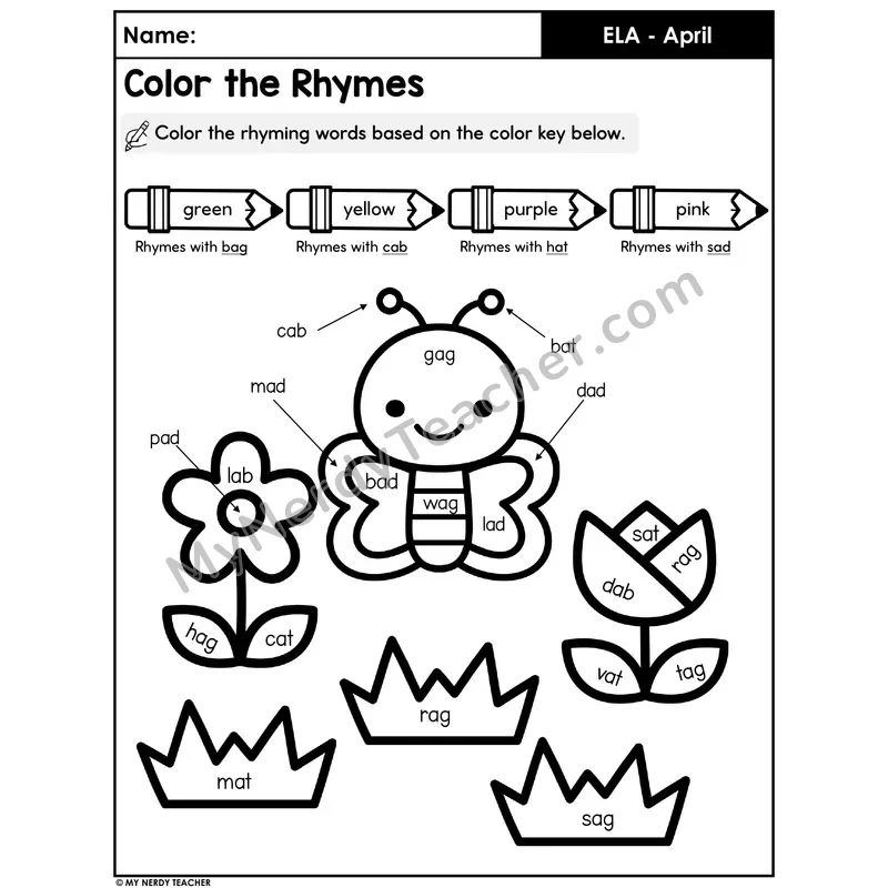 Short A Word Family Rhyming Color Code — Sort by Rhyme