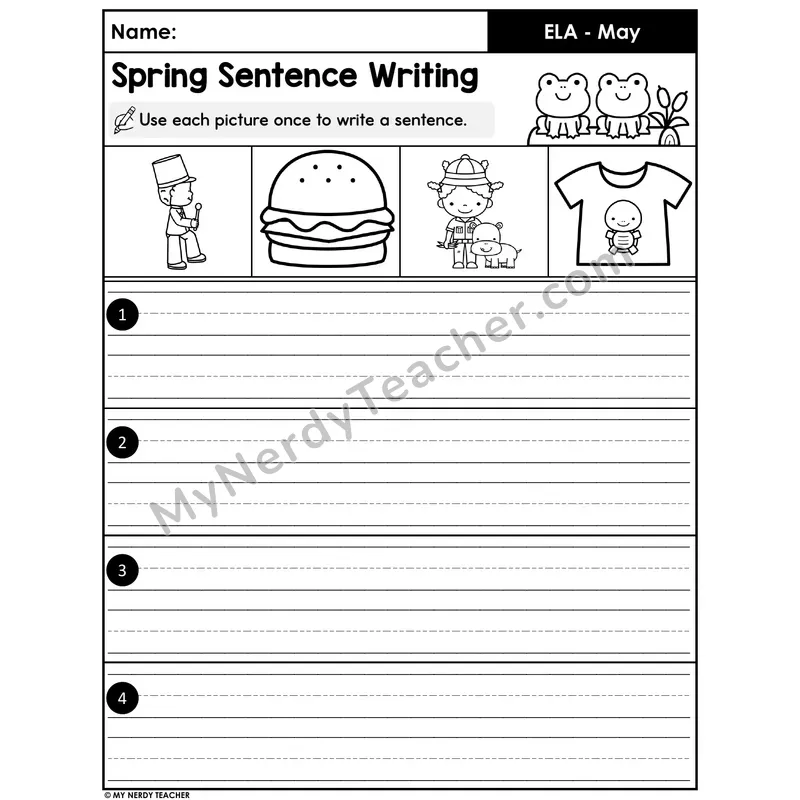 Spring Picture-Prompt Sentence Writing Worksheet (Set 1)
