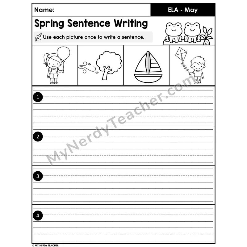 Spring Picture-Prompt Sentence Writing Worksheet (Set 2)