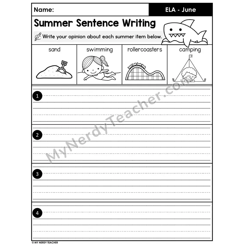 Summer Opinion Sentence Writing — "What Do You Think About ..."