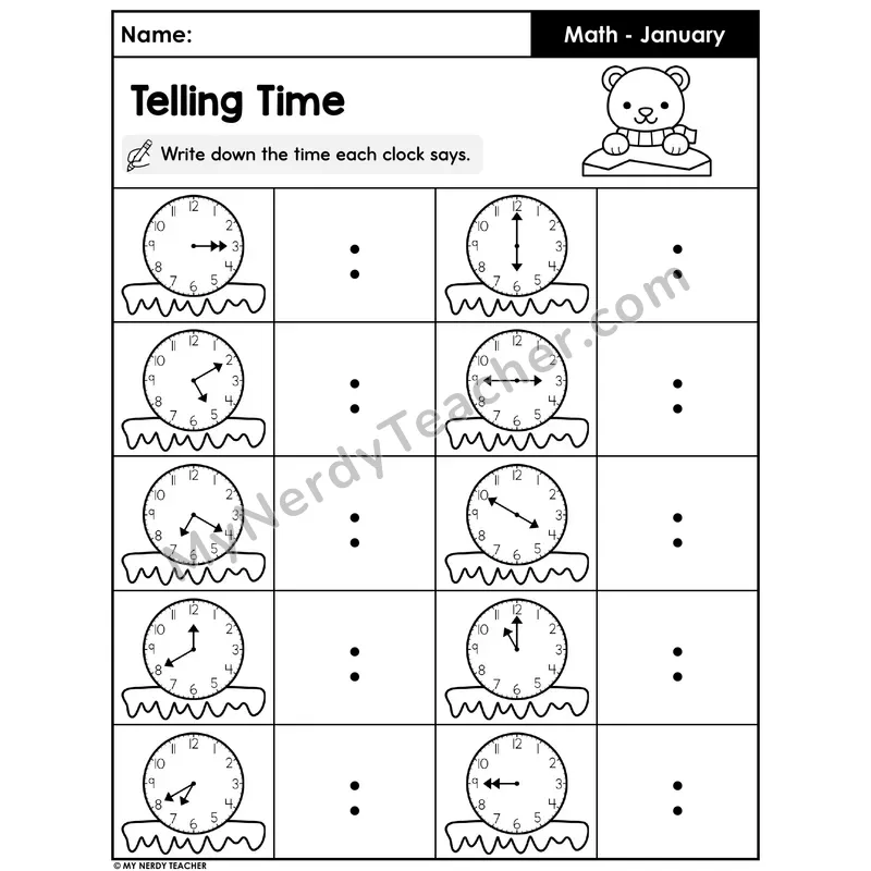 Telling Time Worksheet — Read the Analog Clock and Write the Time