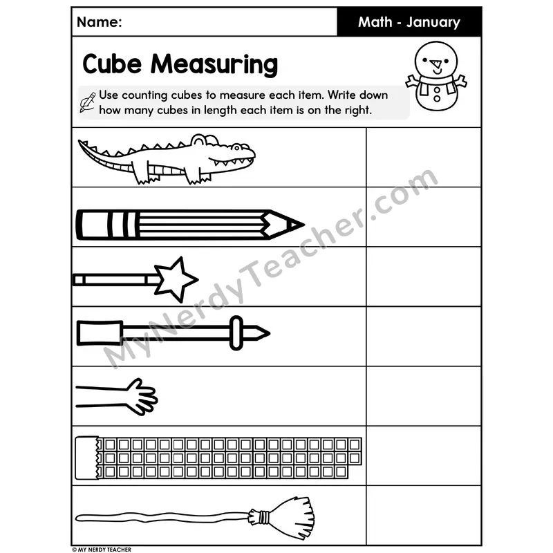 Cube Measuring Worksheet — Measure Length with Counting Cubes