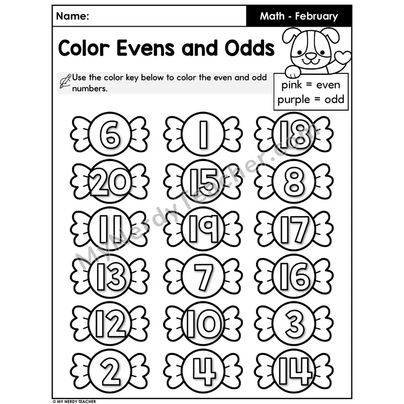Even and Odd Numbers to 20 — Color by Code Worksheet