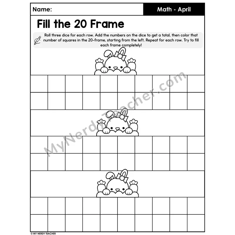 Easter Roll and Fill the 20 Frame Worksheet (Set 1)