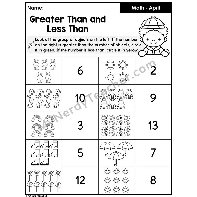 Greater Than and Less Than Worksheet — Compare Objects to Numbers