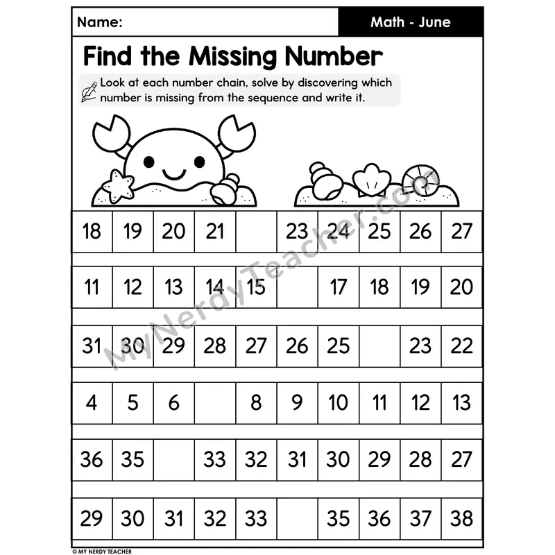 Find the Missing Number Worksheet — Counting Sequences (Set 1)