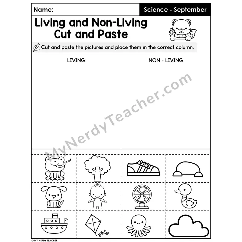 Living and Non-Living Things Cut and Paste Sort