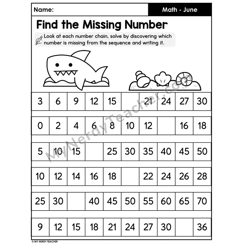 Find the Missing Number Worksheet — Skip Counting Sequences (Set 2)